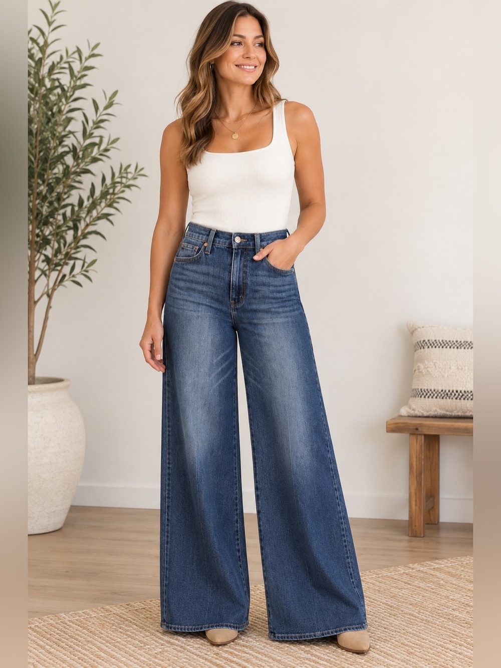 Judy Blue Retro Wide Leg High Rise Tummy Control Stretch Jeans Dark Wash